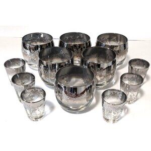 MCM Set Of 6 Dorothy Thorpe Whiskey Brandy Glass Tumbler+ 6 Shots Sandblasted